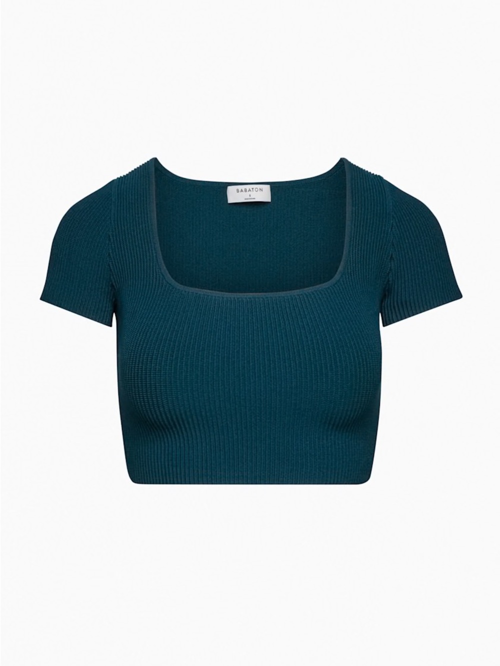 Aritzia Babaton Teal Sculpt Knit Square-Neck Crop Top
